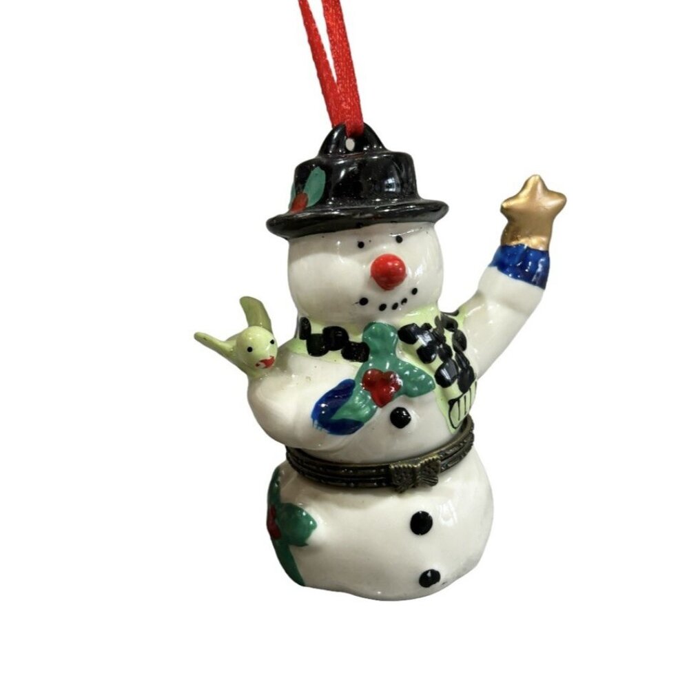 Snowman Trinket Box Christmas Tree Ornament Holiday Surprise Vintage Gift Winter